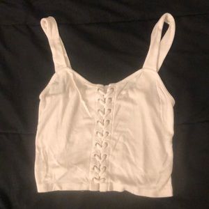 Forever 21 White Ribbed Crop Tank Top